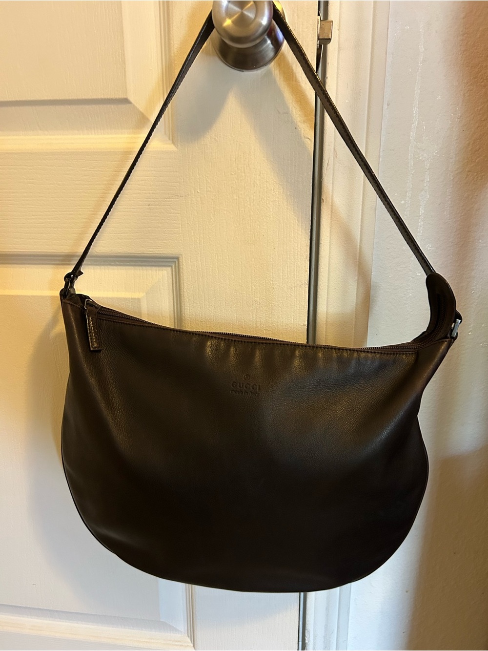 Vintage Gucci Brown Leather Cresent Half Moon Hobo Handbag